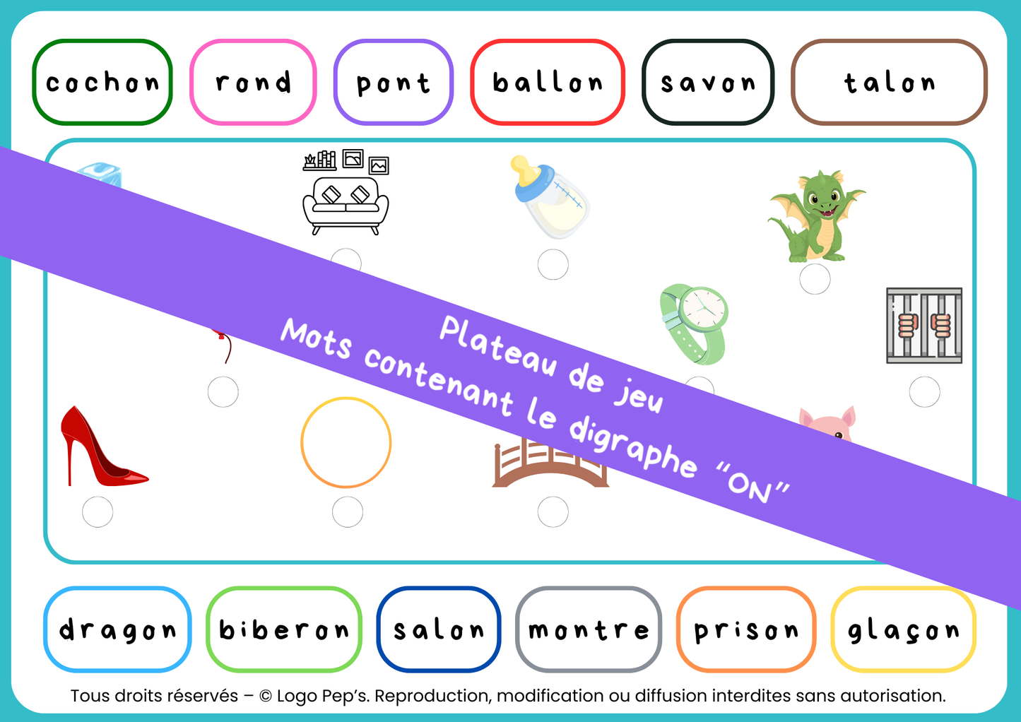 Le coloriage des mots contenant "ON"