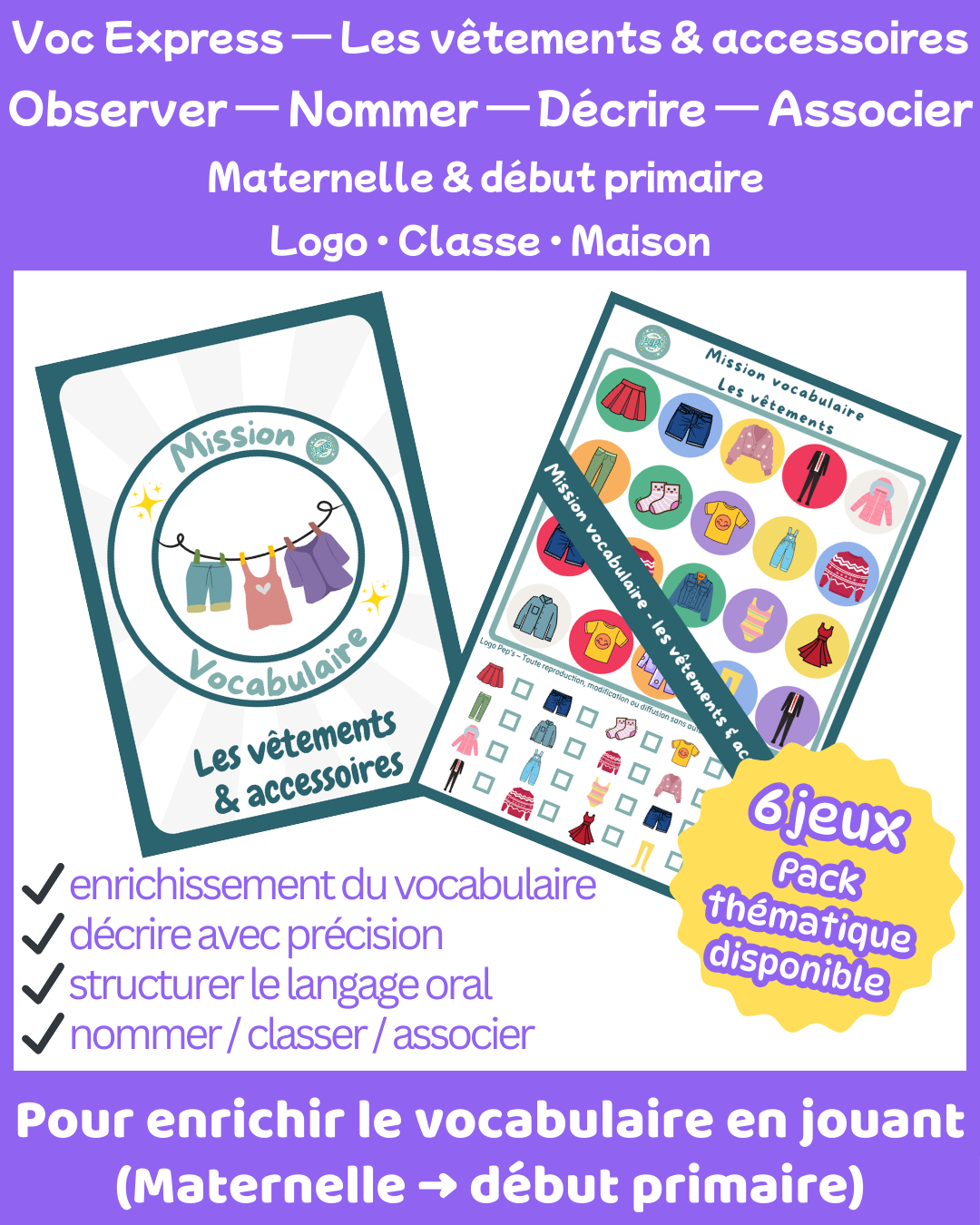 Mission Vocabulaire – Les vêtements (6 jeux • Maternelle – CP–CE1)