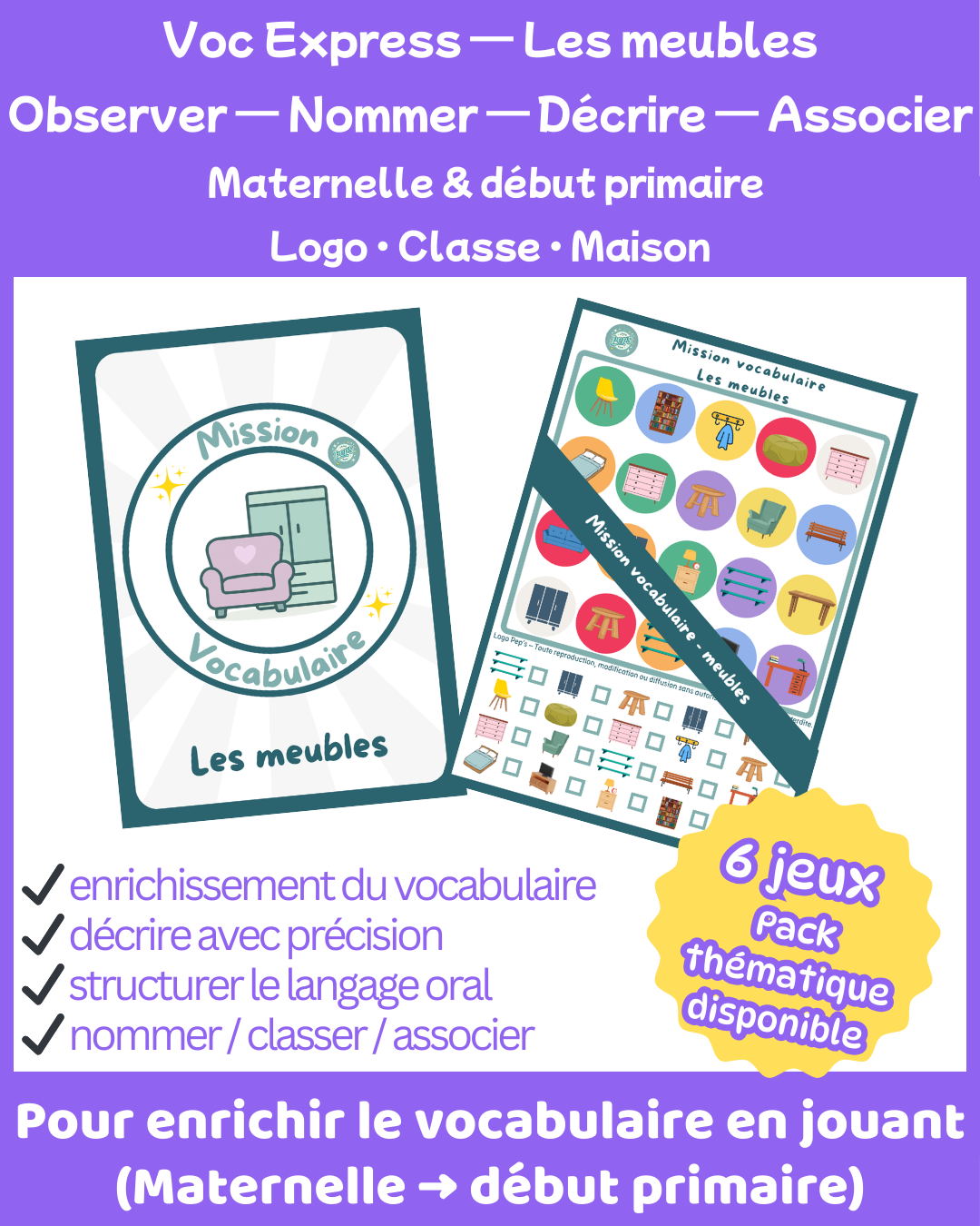 Mission Vocabulaire – Meubles (6 jeux • Maternelle – CP–CE1)