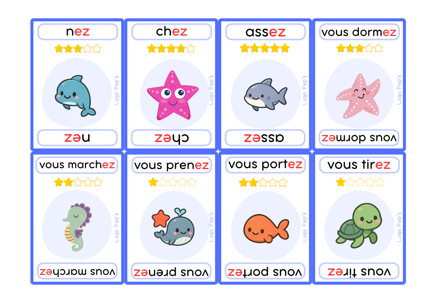 Bataille d’Étoiles – Son “É” (é / er / ez) – Jeu de 50 cartes