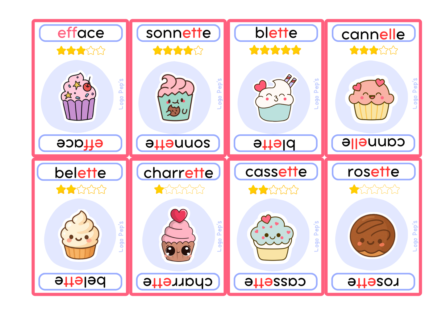 Bataille d’Étoiles – Son è (e + doubles consonnes) – Jeu de 50 cartes