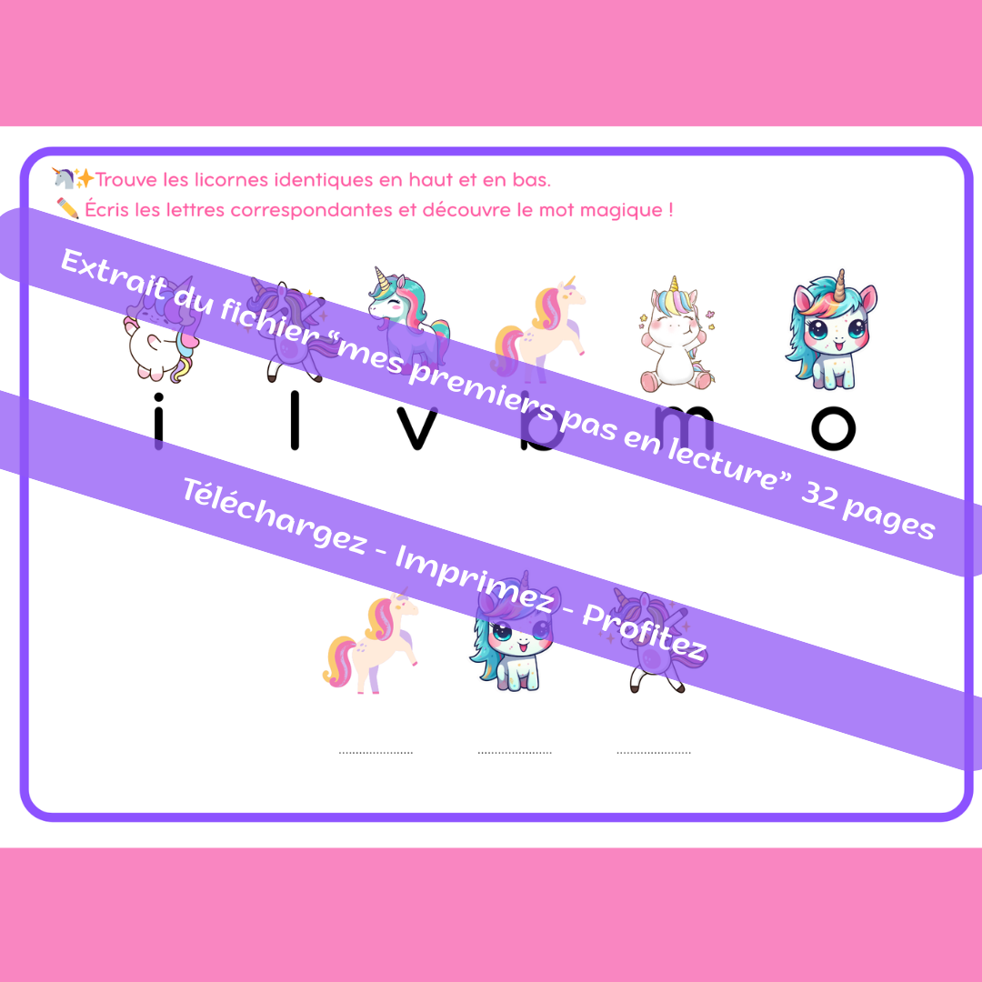 Mes premiers pas en lecture - thème licorne