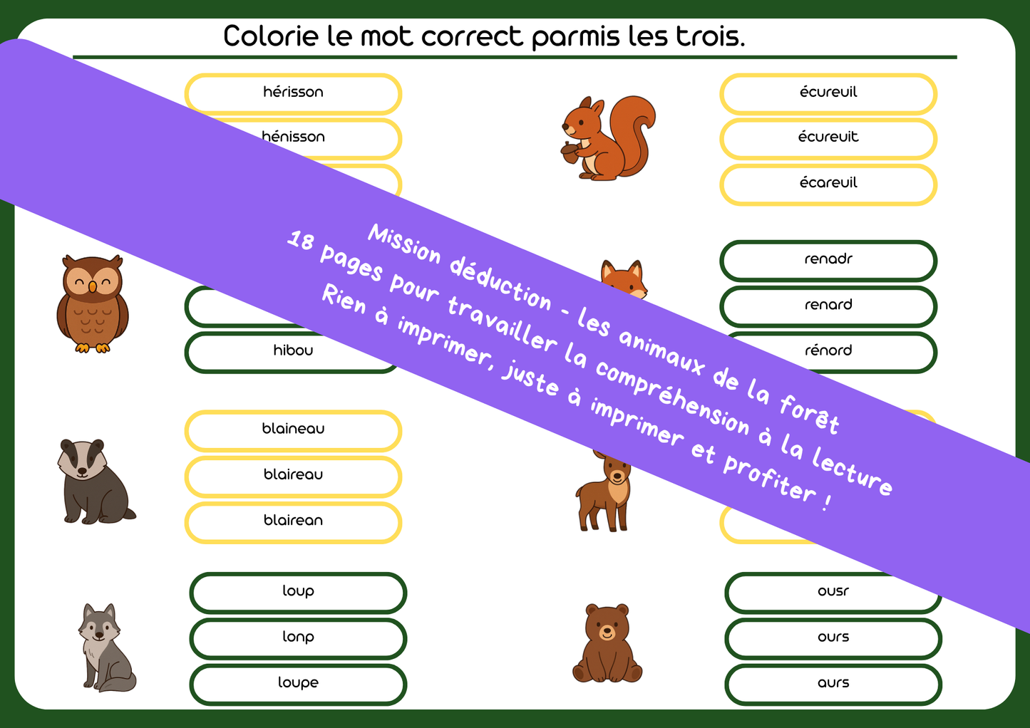 Mission déduction - les animaux de la forêt