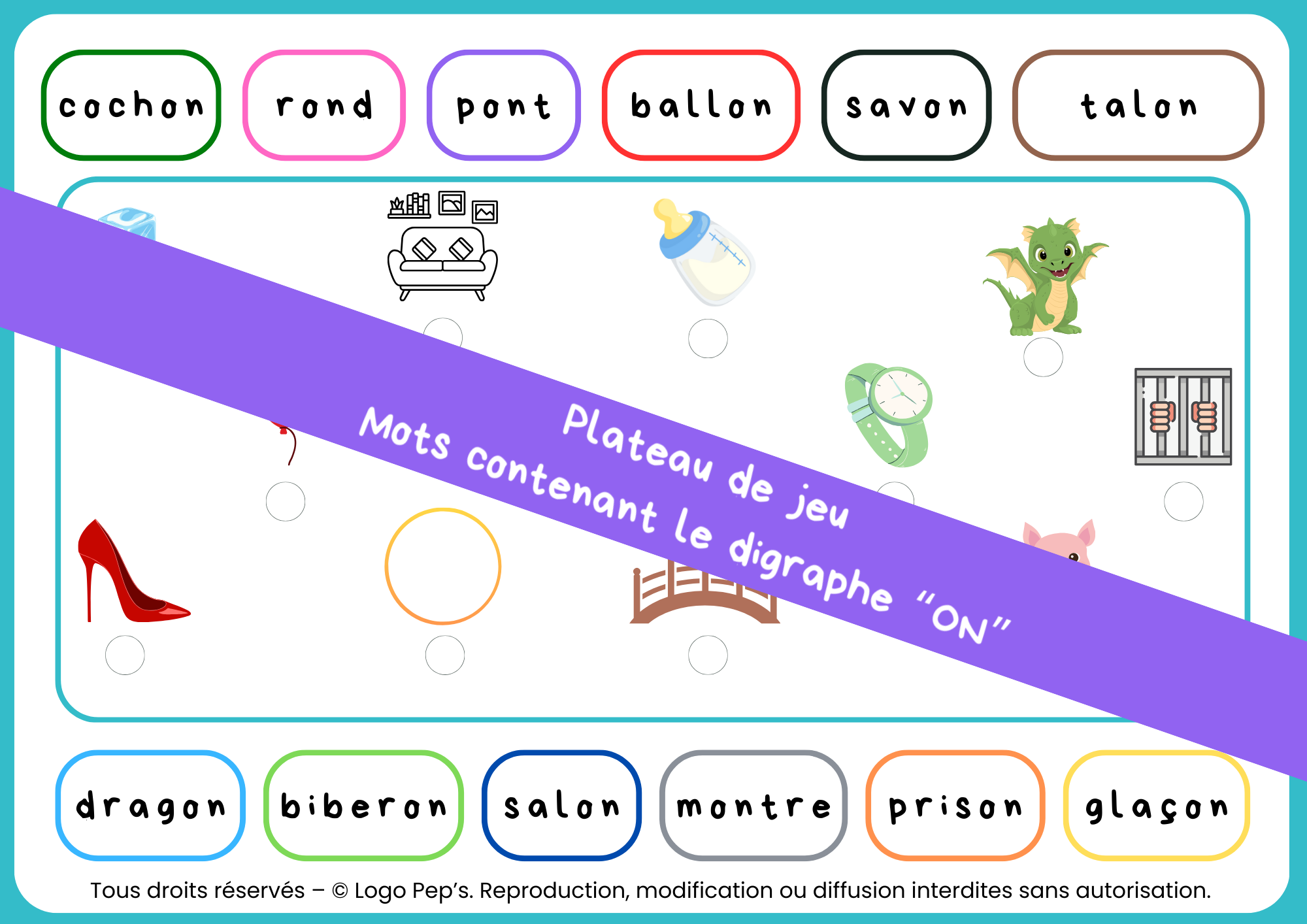 Le coloriage des mots contenant  ON