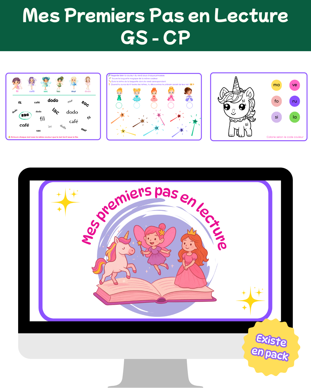 Mes premiers pas en lecture - thème licorne