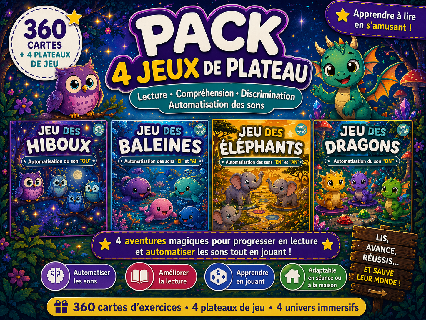 PACK 4 JEUX DE PLATEAU – Lecture & Sons