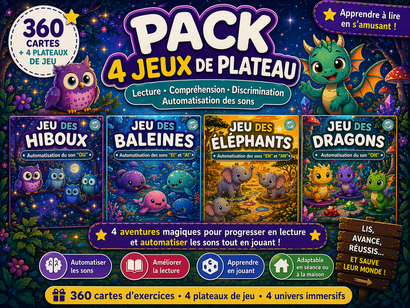 PACK 4 JEUX DE PLATEAU – Lecture & Sons