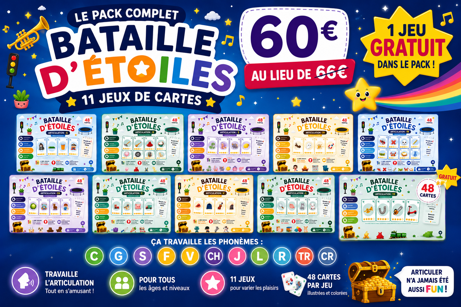 Pack Bataille d’Étoiles – 11 jeux de cartes pour articuler en s’amusant !
