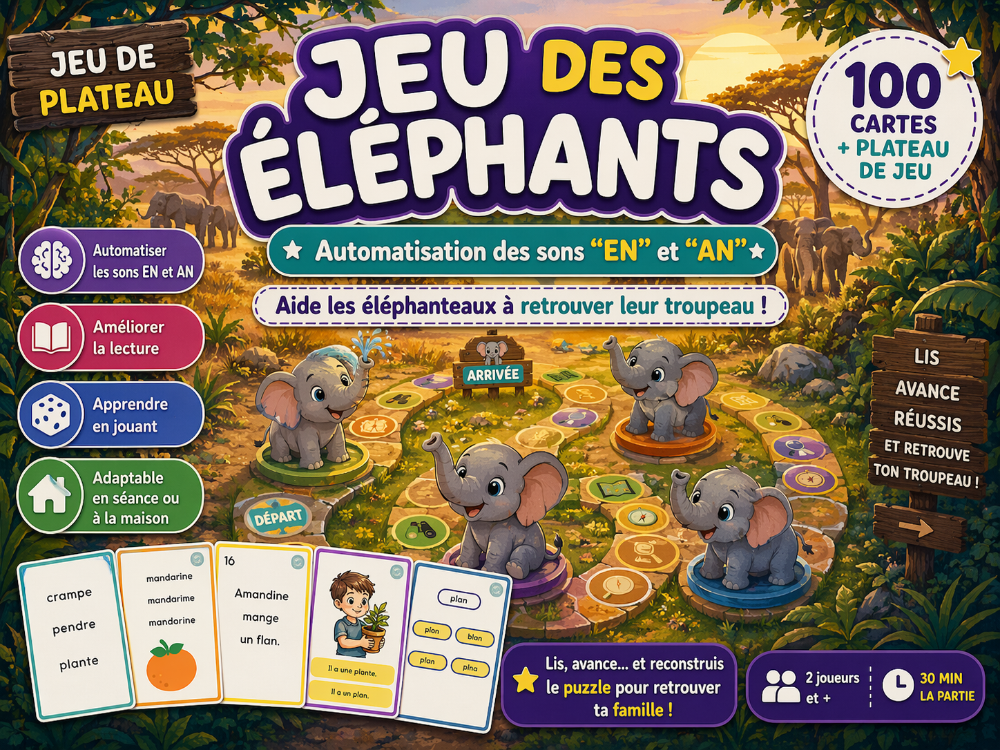Sauve les éléphanteaux ! Jeu pour maîtriser le digraphe en/an
