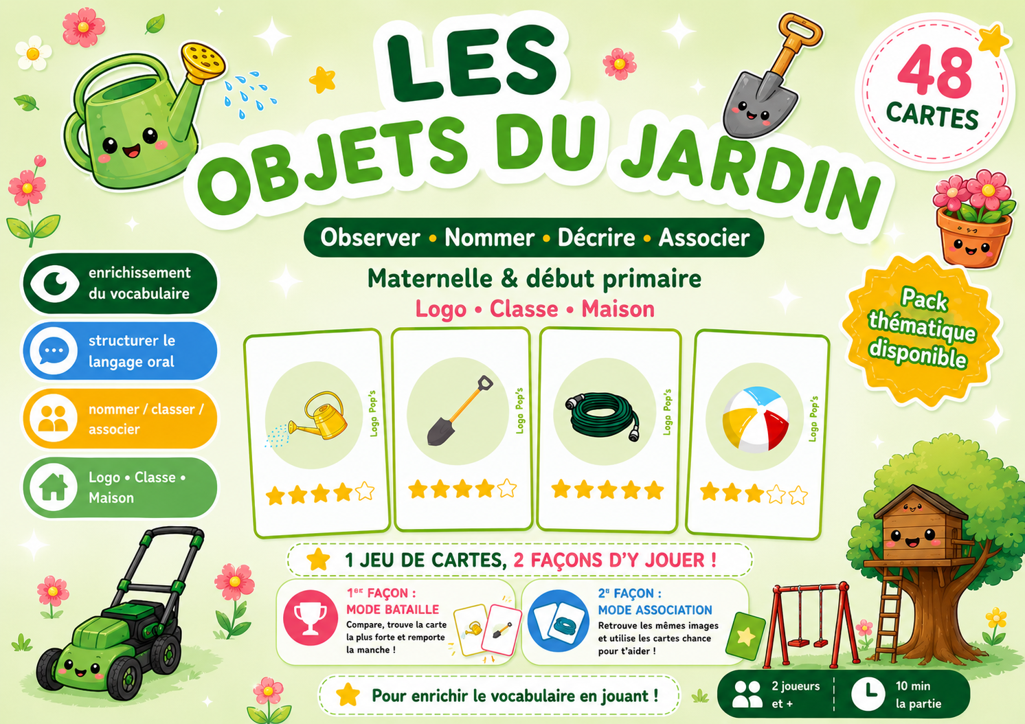 Bataille d’étoiles – Vocabulaire : Le jardin (48 cartes + cartes Chance)