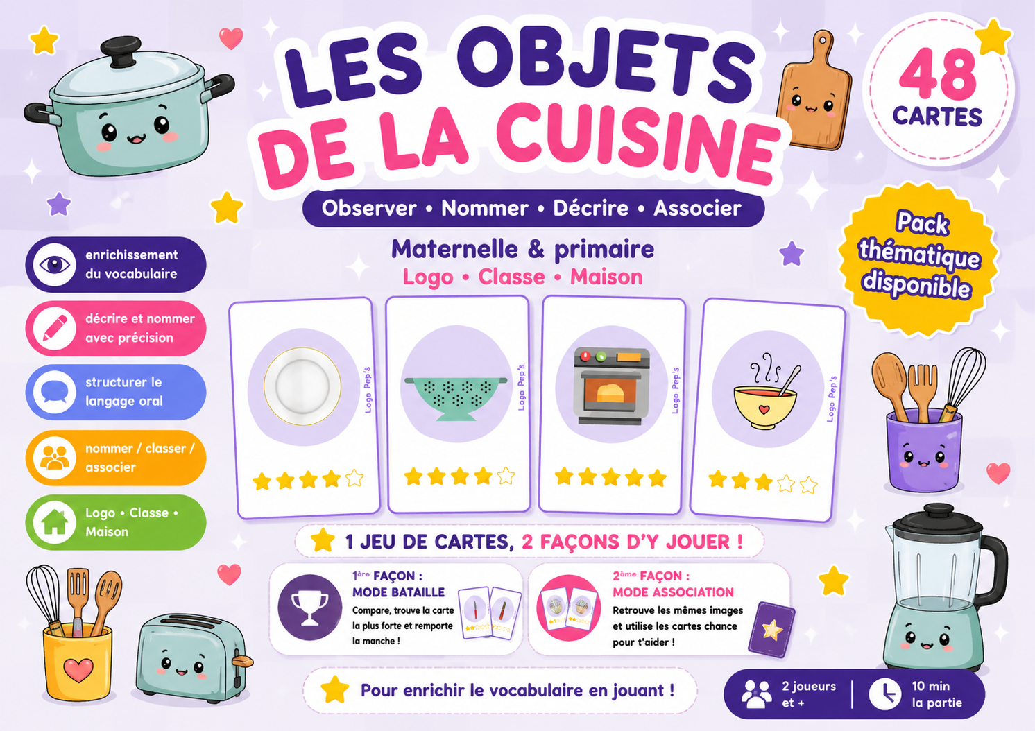 Bataille d’étoiles – Vocabulaire : La cuisine (48 cartes + cartes Chance)