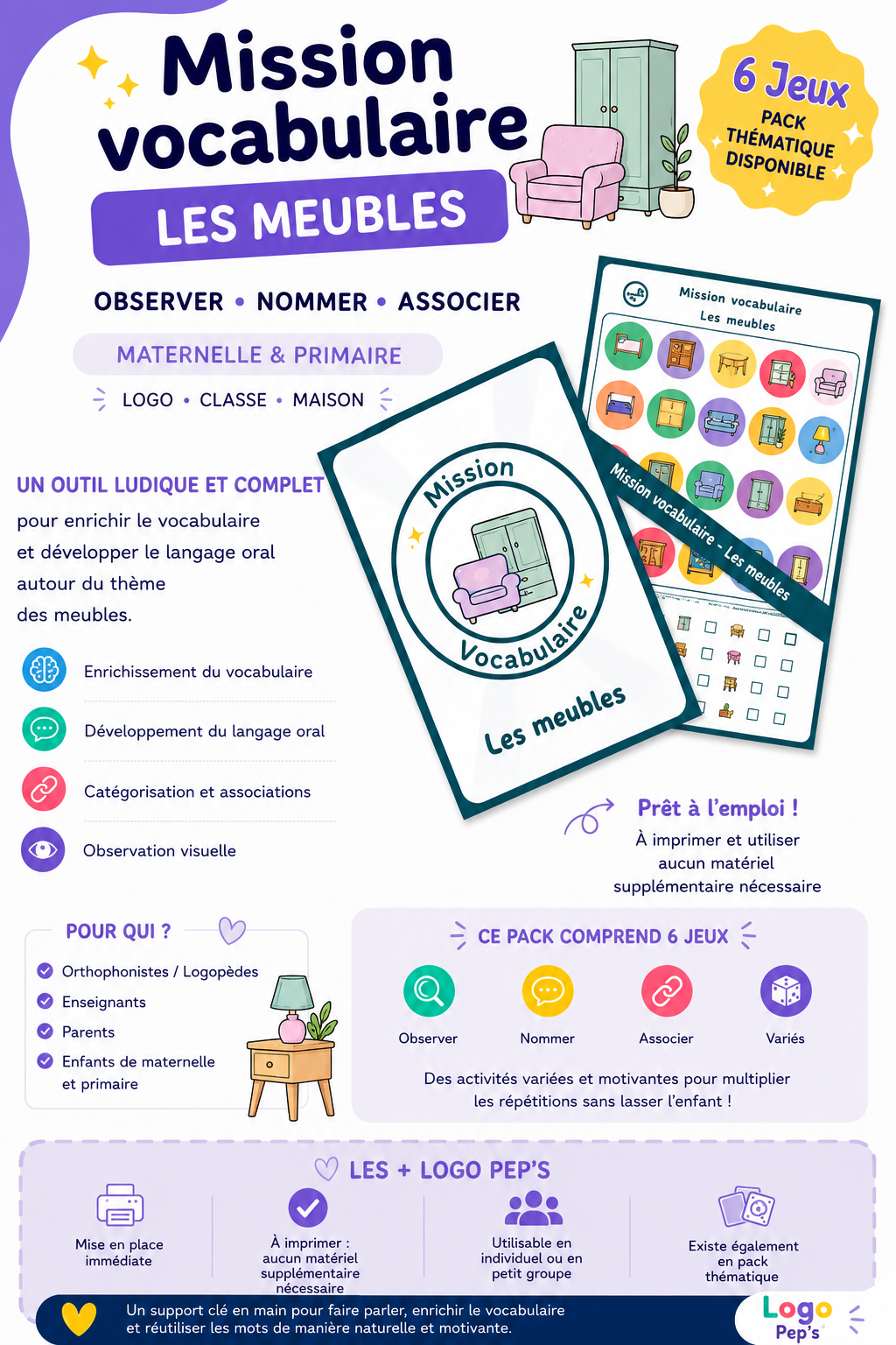 Mission Vocabulaire – Meubles (6 jeux • Maternelle – CP–CE1)