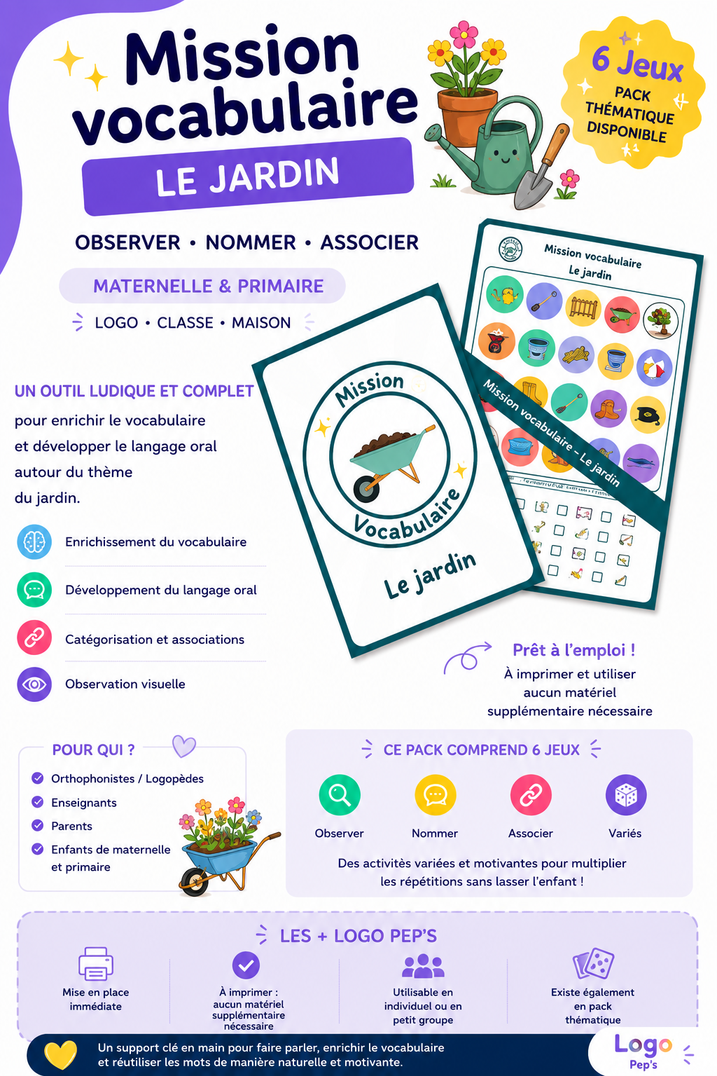 Mission Vocabulaire – Jardin (6 jeux • Maternelle – CP–CE1)