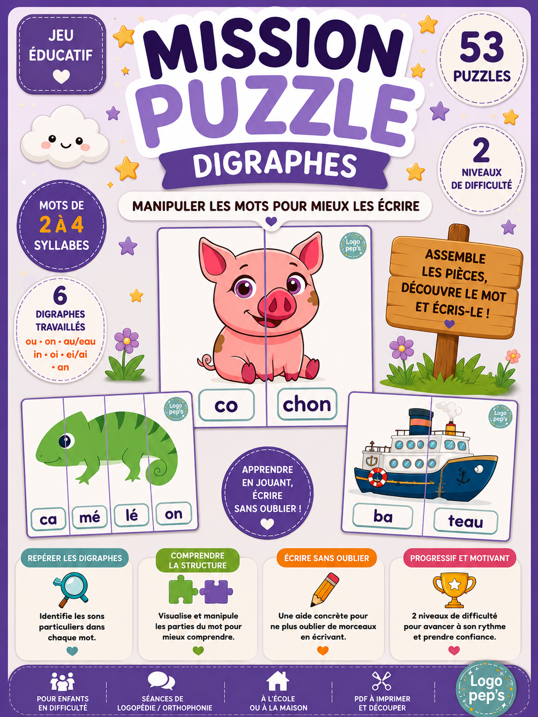 Mission Puzzle - digraphes  – Manipuler les mots pour mieux les écrire