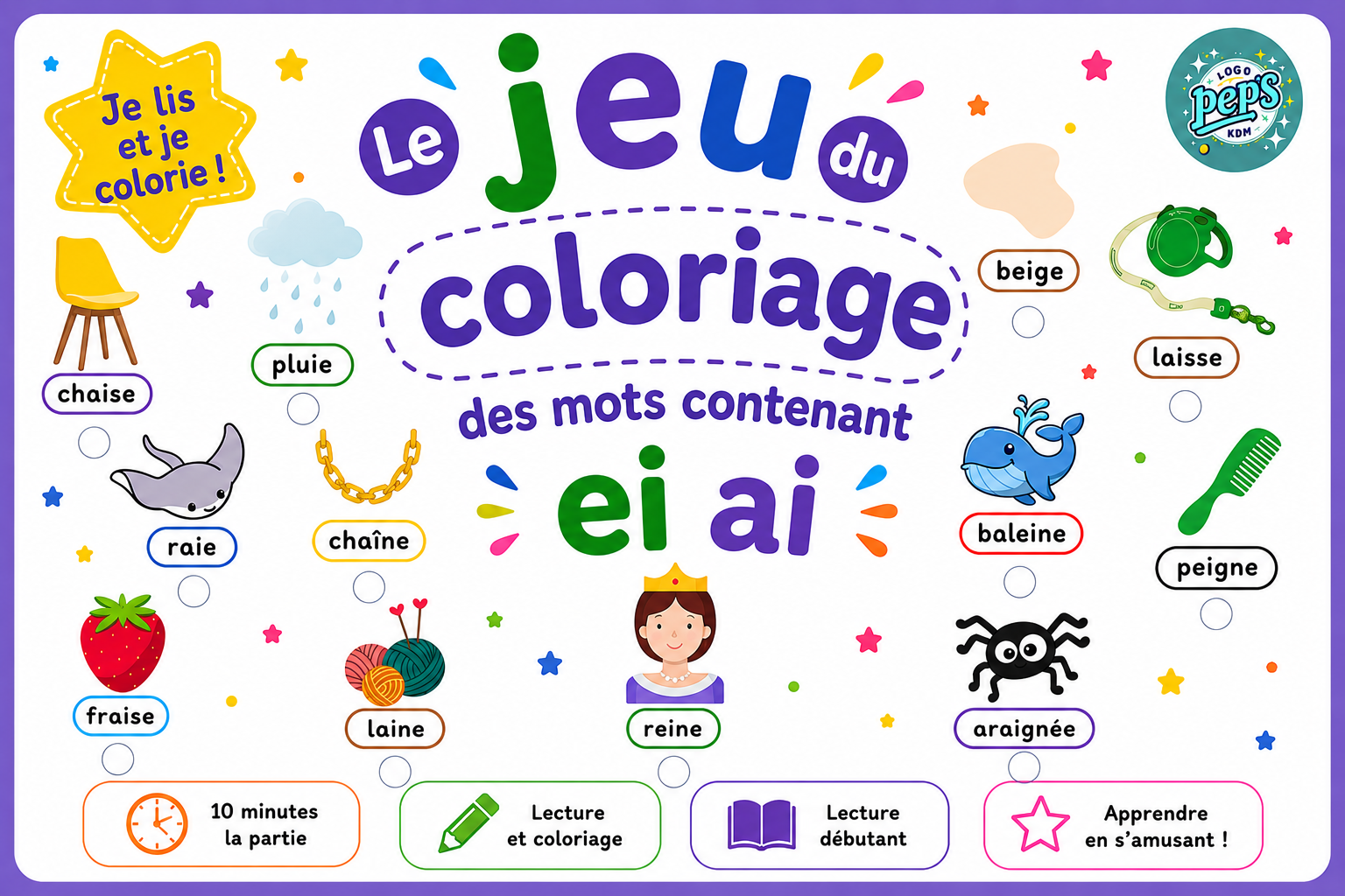 Coloriage des mots – Sons AI & EI