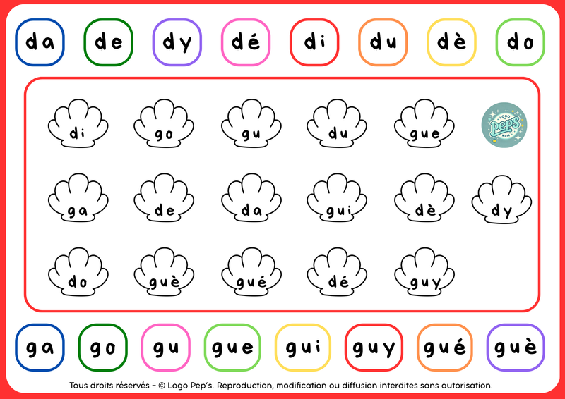 Le coloriage des syllabes simples occlusives