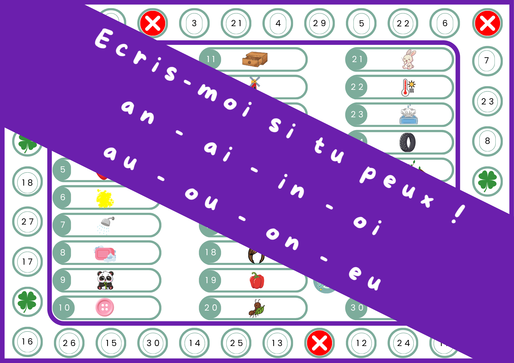 Écris-moi si tu peux ! Jeu d’écriture – AN / ON / OU / IN / EU / AI / AU / OI