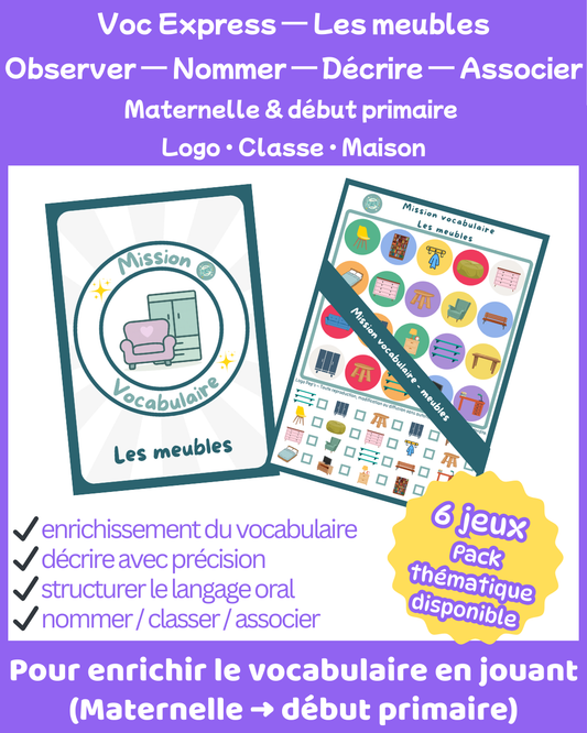 Mission Vocabulaire – Meubles (6 jeux • Maternelle – CP–CE1)