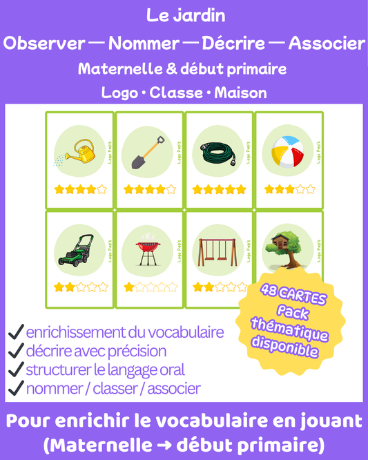 Bataille d’étoiles – Vocabulaire : Le jardin (48 cartes + cartes Chance)