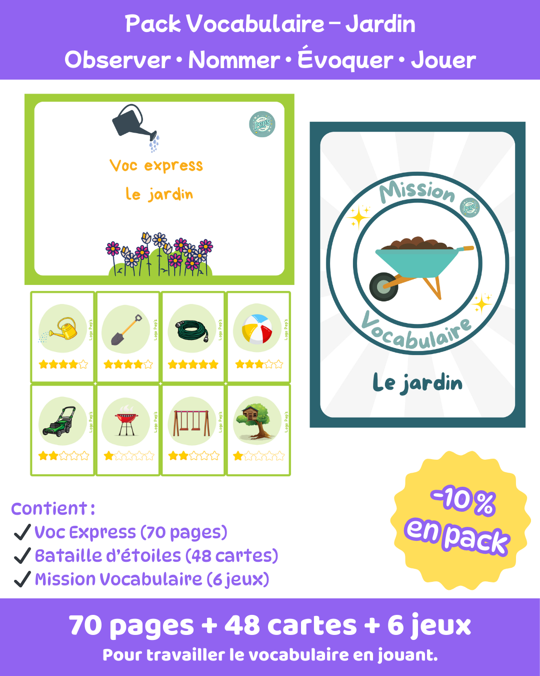 Pack Vocabulaire – Jardin (70 pages + 48 cartes + 6 jeux)