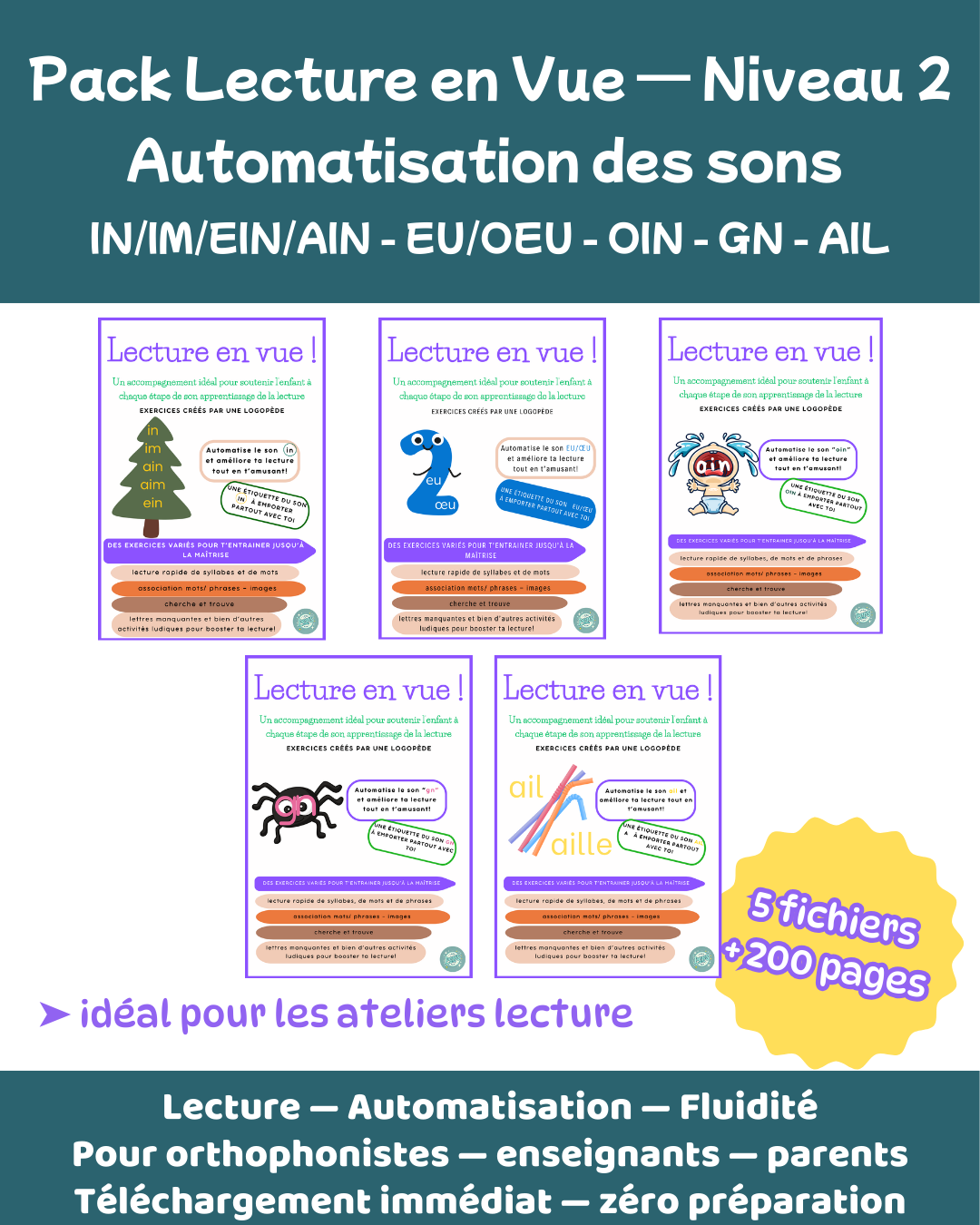 Pack Lecture en Vue — Niveau 2 Sons : AIL • OIN • GN • EU–ŒU • IN–IM–AIN–EIN