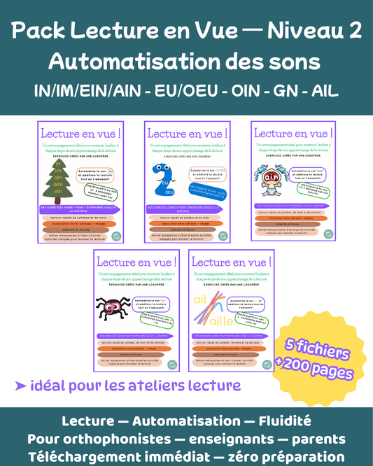 Pack Lecture en Vue — Niveau 2 Sons : AIL • OIN • GN • EU–ŒU • IN–IM–AIN–EIN