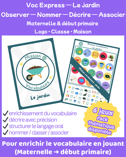 Mission Vocabulaire – Jardin (6 jeux • Maternelle – CP–CE1)