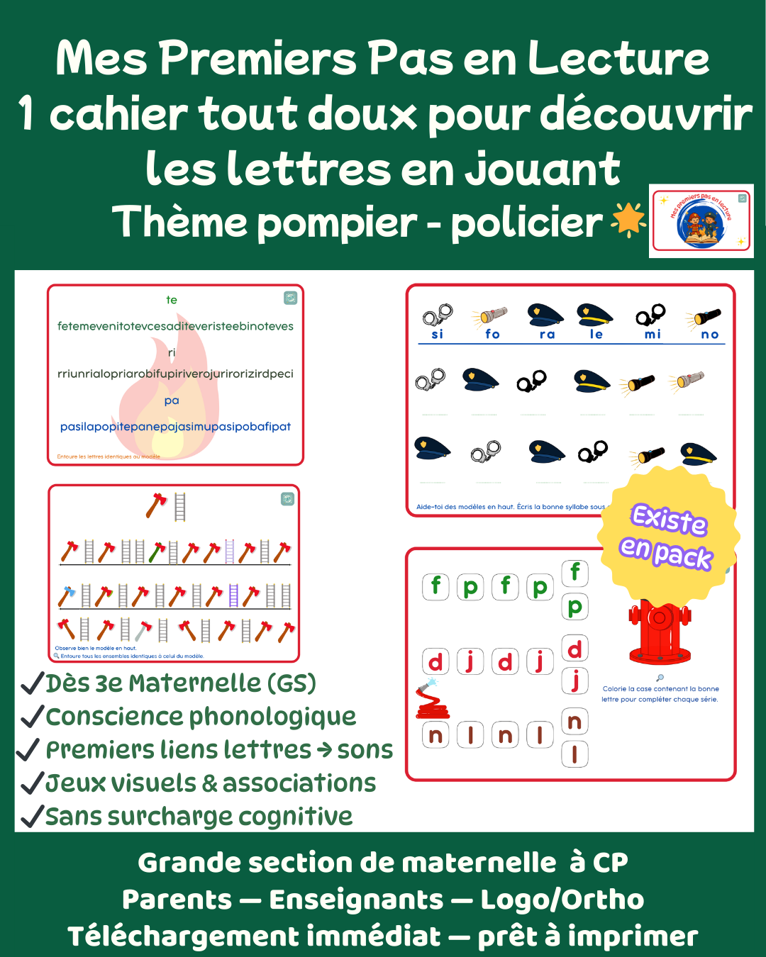 Mes premiers pas en lecture - thème pompiers / policiers