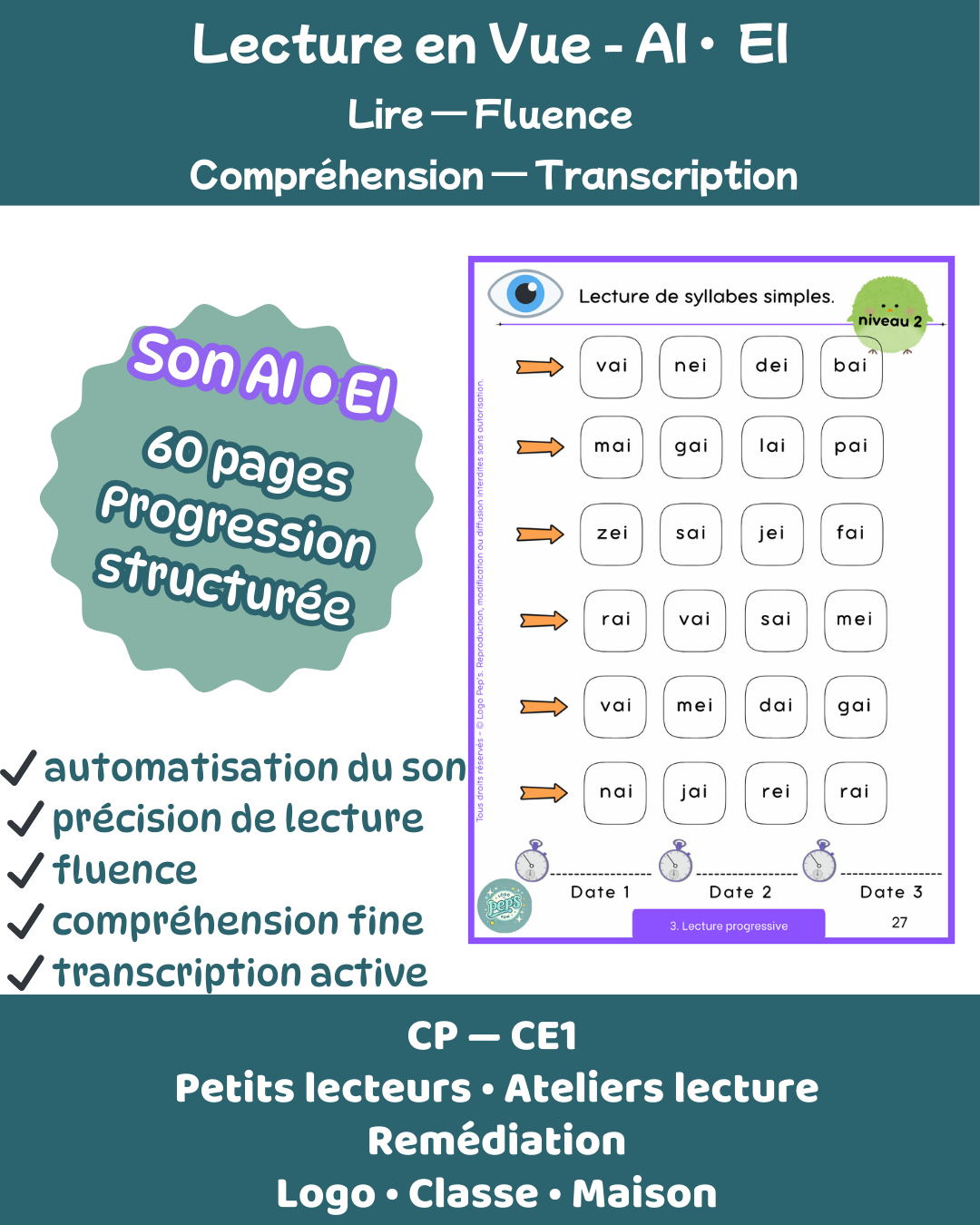 Lecture en vue - fichier lecture - sons "ei/ai"