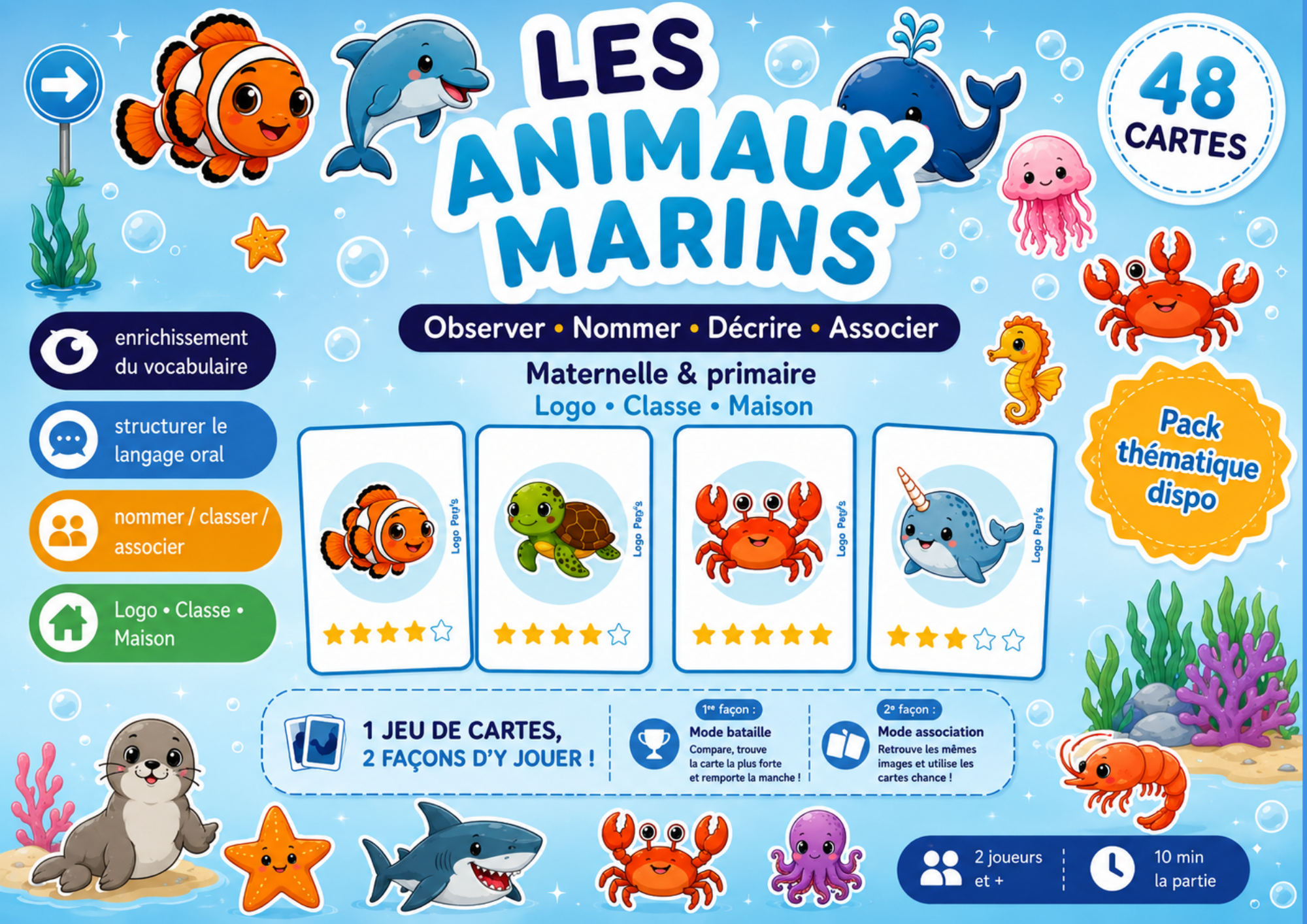 Bataille détoiles - Vocabulaire : les animaux marins
